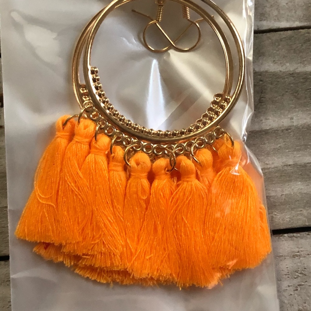 3 for $15 gold fashion earrings with bright orange